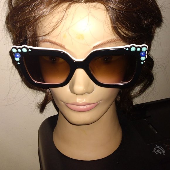❤️FENDI CAT EYE FF 0260/S 3H2/53 Black / Pink Turquoise Sunglasses - Picture 1 of 8